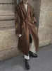 Męskie mieszanki wełny mauroicardi jesienne zima długą brązowe czarne czarne gęste ciepłe mieszanki wełniane płaszcz luźne luźne stylowe koreańskie moda 2023 HKD230718