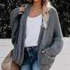 Femmes tricots automne hiver manches chauve-souris Long Cardigan décontracté femmes pull tricoté Cardigans dames solides pulls amples pull manteau