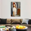 Abstract Portrait Canvas Art Coffee Amedeo Modigliani Painting Handmade Contemporary Home Decor