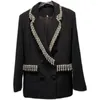 Women's Suits PREPOMP 2023 Autumn Collection Rhinestone Tassels Collar Padded Shoulder Blazer Women Coat 949