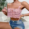 Kadın Tankları Camis İnci Zincir Omuz Kayışları Sokak Giyim Kadınlar Kalp Yüzük Detay Arka Patchwork Pink Cami Top 230718