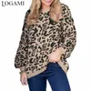 Женские свитера Logami Leopard вязаный свитер зимний принт животных Зимой густой рукав с длинным рукавом и свитерами повседневные топы L230718