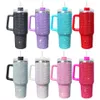 1pc 40oz Diamond Mugs With Handle Lid and Straw Stainless Steel Insulated Tumblers Bling bling Car Travel Cups Termos Water Bottles FY5717 ss0522