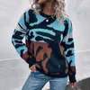 Women's Sweaters LOGAMI Contrast Color Round Neck Sweater Women's 2022 Autumn Winter New Pullover Tiger Print Sweaters L230718