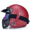 Casques de moto/4 casque ouvert en cuir PU casque de moto Vintage Chopper motard pilote Motocross pour hommes femmes