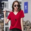 Kvinnors T-skjortor Hi-Fashion Cotton Tshirt For Women Top Tees Korean Fashion V-ringning Löst kort ärm T-shirt Kvinnlig sommar Basic Casual Casual