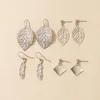 Dingle örhängen Bohemain Leaf Drop Earring Set för kvinnor Luxury Pearl Stone Hollow Geometric Party Jewelry Gift 4Pair/Set 15986