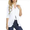 Femme Tricots Cardigan Printemps Eté Automne Vêtements Couleur unie Haut Slim A Volants Ourlet Manches Trois Quarts Mince Simple Manteau Noir Bleu