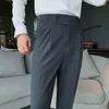 Ternos masculinos calças leggings cortadas verão cintura alta negócios lisos lisos casuais calças formais de escritório macacões masculinos de trabalho