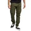 Men's Pants Mid-rise Elastic Waistband Drawstring Pockets Men Straight Leg Cargo Trousers