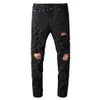 Men's Jeans Men Luxury Pink Bandanna Patchwork Biker Black Stretch Denim Holes Ripped Skinny Pants Plus Size 40309q