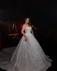 Luxury Ball Gown Wedding Dresses Sleeveless V Neck Straps Sequins Applique 3D Lace Ruffles Beads Diamonds Zipper Plus Size Bridal Gowns Custom Made Vestido de novia