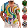Camisas de vestir para hombres Elegante estampado 3d Verano Casual Camisa de manga corta con botones Moda Cómoda Suelta con blusas de bolsillo