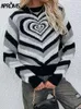 Kvinnors tröjor Apromer Elegant Multi Heart Print Loose Pullovers and Sweaters Women 2022 Winter Warm Sticked Jumper Female Fashion Top L230718