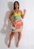 2023 New Summer Party Dress Sexy Halter Sleeveless Tie Dye Diamonds Hot Rhinestones Mini Skirt Nightclub Bodycon Midi Dresses For Woman