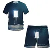 Mannen Trainingspakken Sterrenhemel Zomer 3D Gedrukt T-shirt Shorts Set Sportkleding Trainingspak O Hals Korte Mouw Kleding Pak