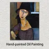 High Quality Amedeo Modigliani Painting Jeanne Hebuterne with Hat and Necklace Handmade Canvas Art Modern Restaurant Decor