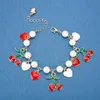 Dongsheng Fashion Vintage Sweet Red Cherry Charm Bangle Love Heart Pearls For Women Mujer Pulseras-25 Link Chain227I