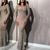gold long sleeve slim sexy dress in season Luxurious Sequin Crystals Mermaid Gorgeous Evening Gowns Unique Design Prom Dresses218A