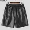 Men's Shorts INCERUN 2023 Korean Style Men PU Leather Loose Comfortable Casual Well Fitting Solid Straight Tube All-match S-5XL