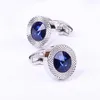 Cuff Links Blue Crystal Cone Cufflinks Men Classic Brand Blue Prismatic Cuff Button Designer High Quality Men's Shirt Taper Cuff Links HKD230718