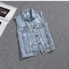 Women's Vests Women Vintage Denim Vest Coat Outerwear Spring Autumn Casual Loose Sleeveless Letter Jean Jackets Tops Femake Oversize