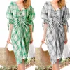 Plus Size Jurken Dames Jurk Mode Elegant Luxe Sexy V-hals Plaid Onregelmatige Korte Mouw Rok Dameskleding L-4XL Oversiz