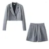 Damen-Trainingsanzüge, hochwertige Mode, elegante Damen-Trendy-Blazer-Shorts-Sets, 2023, einfarbig, kurze Tops, Anzug, Original-Luxus
