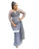 Plus La Taille Arabe Aso Ebi Argent Sirène Sparkly Robes De Bal Sheer Cou Cristaux Soirée Formelle Deuxième Réception Robes Robe