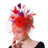 Bérets Plumes Épingles À Cheveux Cocktail Chapeau Fascinators Base Rouge Et Violet Bandeaux De Fête De Mariage Français Maille Voile Cheveux Cerceau Ornements Mariée