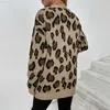 Frauen Pullover LOGAMI Leopard Print Tasche Gestrickte Pullover Herbst Winter Neue Stil Pullover frauen Strickjacke Mantel L230718