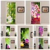 Väggklistermärken 3D dörr klistermärke grön bambu phalaenopsis tapet för badrum tvättstuga dekoration dekorskal pel stick vinyl mural affisch 230717