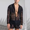 Men's Tracksuits Summer Set Men Long Sleeve T-shirt Shorts Casual Holiday Beachwear Lace Sexy Top and Pants Two Piece Sets Man Matching Outfits 230718