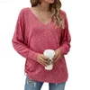 Kvinnors tröjor Kvinnors V-ringning Batwing Sweater EU US Hot Style Ladies Side Pleated DrString Pullover Bat Sleeve Loose Thin Knit Deep V Top L230718