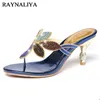 GAI GAI GAI Gold Blue Beach Shoes Women Designer Summer Female Slides Crystal Sandals Slippers High Heel Flip Flops C0017 230717