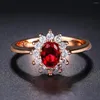 Wedding Rings CANPEL Classic Red Crystal For Women Bridal Beautiful Rose Gold Color Zirconia Engagement Ring Fashion Jewelry