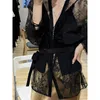 Women's Pants Wear A Complete Set Of Light Luxury And High-end Style With Small Fragrance Black Lace Shirt Acetic Acid Dress
