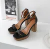 Thick Sandals Leather High Genuine Women's Heel Platform Ankle Strap Narrow Band Sexy Ladies Evening Dress Pumps Wedding Shoes 558