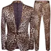 Fashion Men's Casual Boutique Leopard Print Nightclub Style Suit Jacket Pants Male Two Pieces Blazers Coat Trousers Set 220271s