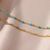 Anklets bohemiska pärlor dubbelskiktad kedja för kvinnor rostfritt stål guldfärg anklet sommarstrand smycken accessoires femme