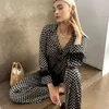 Women's Sleepwear Elegant Check Print Pajamas With Feather Trim Spring Summer Nightwear Home Wear Set For Lady