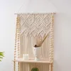 Wandtapijten Hand Geweven Macrame Opknoping Planter Mand Houten Planken Bohemian Stijl 2 Lagen Rack Wandtapijt Home Room Decor