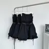 Casual Dresses Robe Sexy Strapless Women Black Cargos Dress Chic Buckle Waistband Fishbone