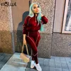 Women's Two Piece Pants FQLWL Fall Streetwear 2 Two Piece Sets Tracksuit Women Outfits Long Sleeve Crop Top Joggers Pants Suits Blue Matching Sets 230717