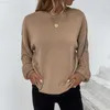 Kadın Sweaters Logami Yuvarlak Boyun Twist Örgü Kazak Sonbahar/Kış Fener Sleeve Sweater Kadın Jumper'ları L230718