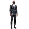 Costumes pour hommes Blazers Hommes Épais Veste En Cuir Manteau D'hiver Outwear Casual Motard En CuirDoubleBreasted Blazer Avec Pantalon 2 Pièces Ensemble 230718