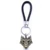 Klassieke herenstijl Wolf Head Hanger Zwart lederen sleutelhanger Autosleutelhanger voor cadeau