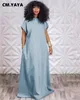 Podstawowe sukienki swobodne CM Yaya Vintage Kobiety moda Batwing z krótkim rękawem denim V Back Loose Slim Maxi Long Dress 2023 High Street Vestido Jean 230718