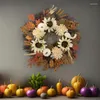 Dekorative Blumen, 45 cm, Herbst-Sonnenblumen- und Kürbis-Kranz, herbstliche weiße runde Kränze für Haustür-Halloween-Girlande