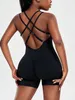 Vrouwen Jumpsuits Rompertjes Sexy Kriskras Backless Bodysuit Vrouwen Zwarte Catsuit Yoga Jumpsuit Fitness Kleding Vrouwelijke Gym Sportkleding Body Playsuit 230717